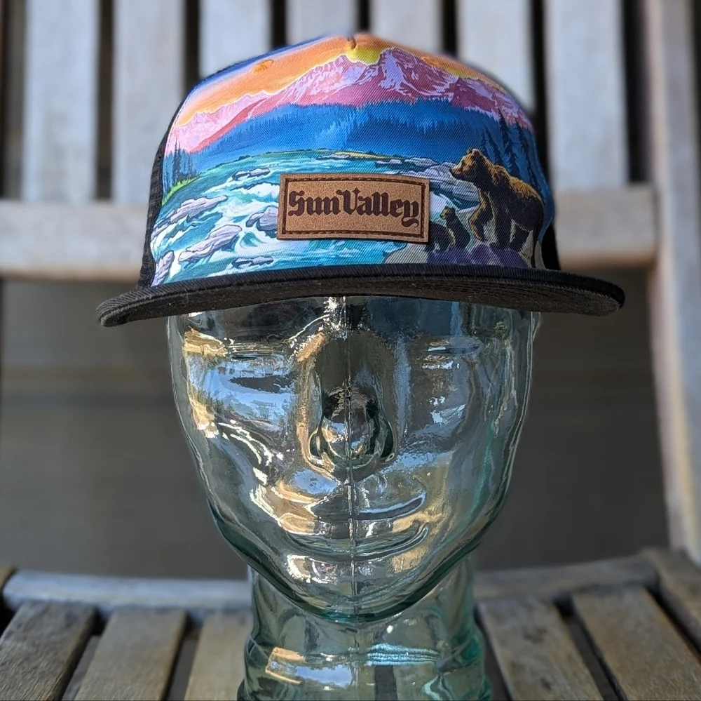 Locale Sun Valley Idaho Scenic Snapback Trucker Hat Unisex Bears Mountains Tree
